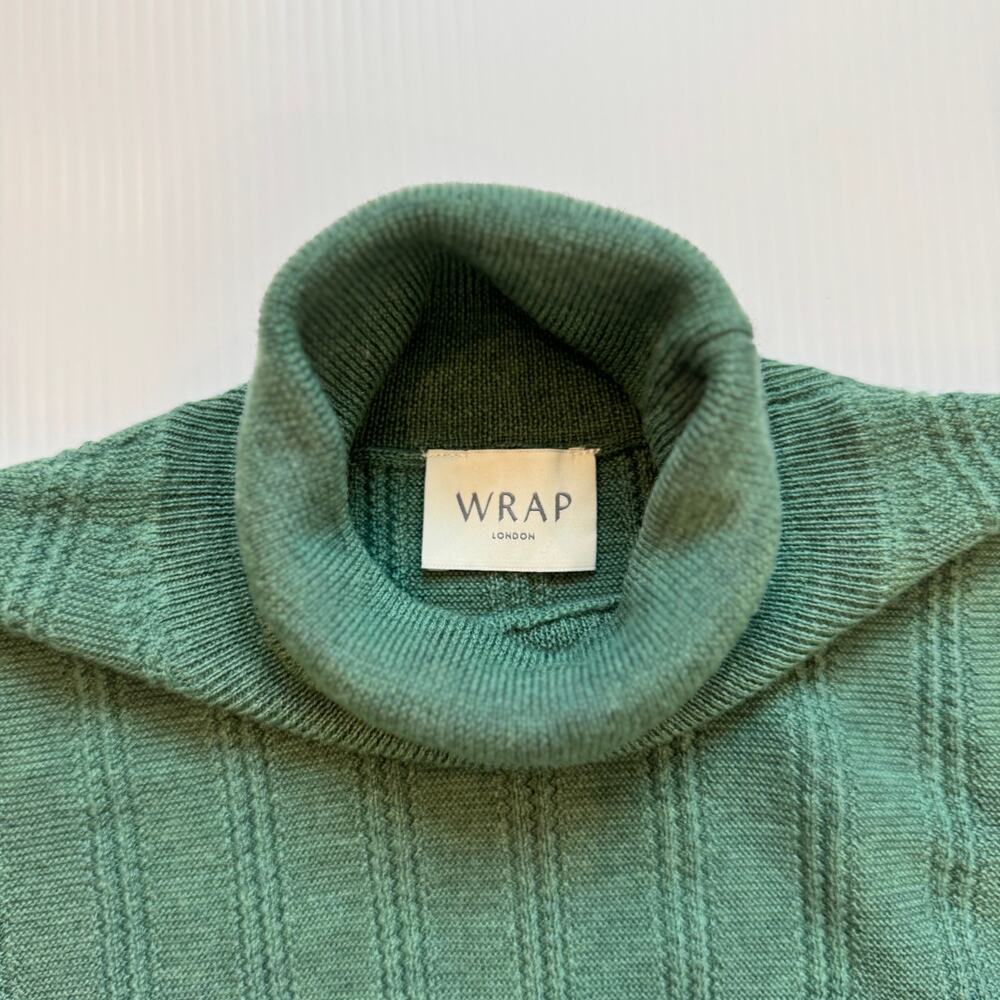 WRAP London Merino Wool Rollneck Sweater Green Women’s 8 Minimalist Luxury Cozy - Picture 4 of 16